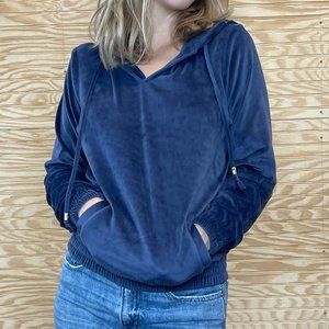 Michael Kors Fuzzy Blue Hooded Sweatshirt with Gold Accents